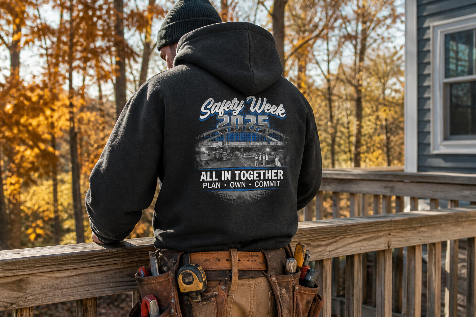 School staff member wearing a custom charcoal hoodie
